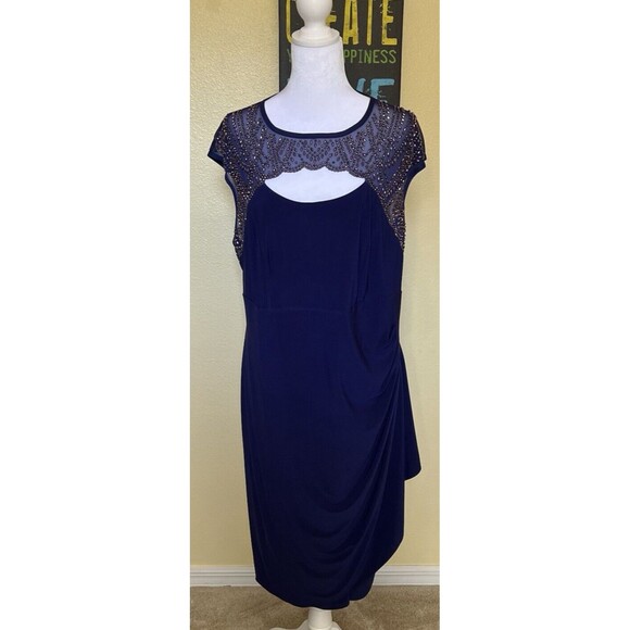 MSK Dresses & Skirts - MSK Woman Midnight Blue Beaded Mesh Party Cocktail Dress Size 16W NWT
